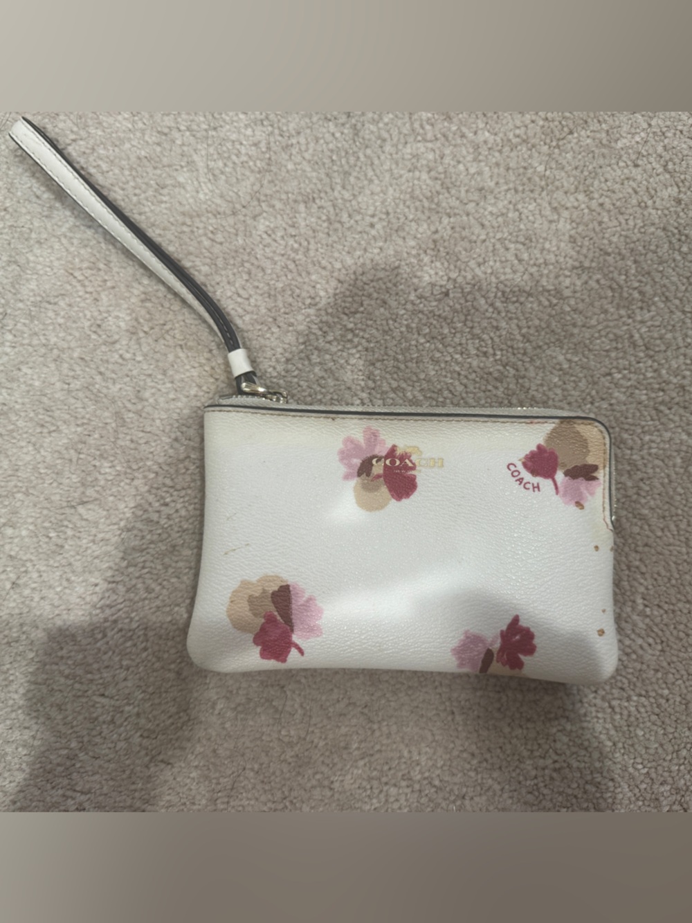 Coach White Floral Wristlet with Pink & Tan Accents